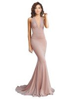 Deep V-Neck Mermaid Low Back Long Spandex Formal Dress Canada