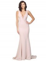 Deep Plunging V-Neckline Full Length Crepe Formal Dress Canada with Deep V-Backline
