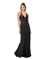 Cowl Back V-Neck Silky Satin Formal Dress Canada