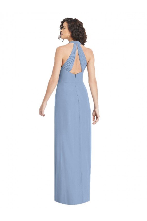 V-Neck Halter Back Straps Chiffon Formal Dress