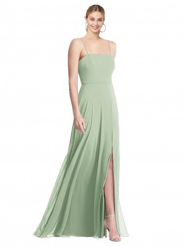 Sleek Spaghetti Straps Low Back Square Neck Maxi Chiffon Formal Dress Canada
