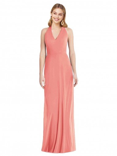 V-Neck Halter Chiffon Maxi Formal Dress Open Back Canada
