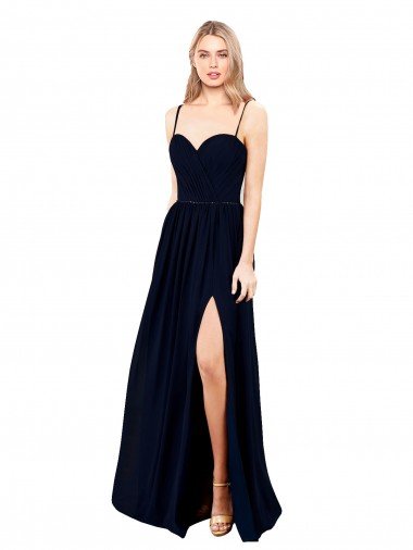Draped A-Line Chiffon Formal Dress with Spaghetti Straps and High Slit Canada