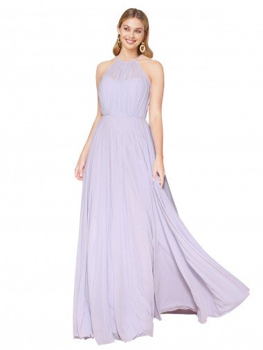 High Neck Halter Shirred Chiffon Formal Dress Canada