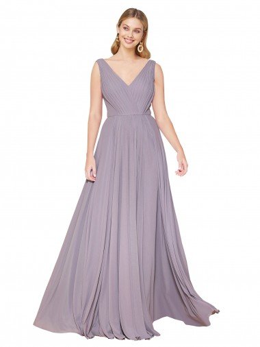 Draped Floor Length High Neck V-Back Chiffon Formal Dress with Shirred Bodice Canada