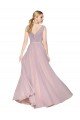 Draped V-Neck Long Chiffon Formal Dress with Shirred Bodice