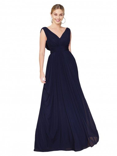Draped Long V-Neck Floor Length Chiffon Formal Dress Canada