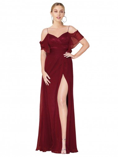 Cold Shoulder Long Mermaid Chiffon Formal Dress with Straps Canada