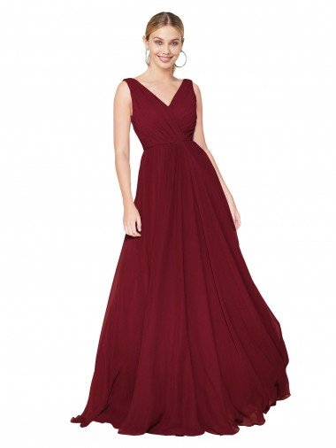 Draped A-Line V-Neck Floor Length Chiffon Formal Dress Canada