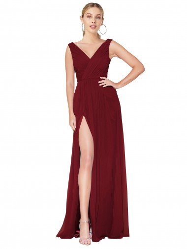 Draped Mermaid Long V-Neck Chiffon Formal Dress with High Slit Canada