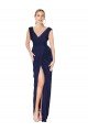 Draped V-Neck Long Chiffon Formal Dress with Front Slit