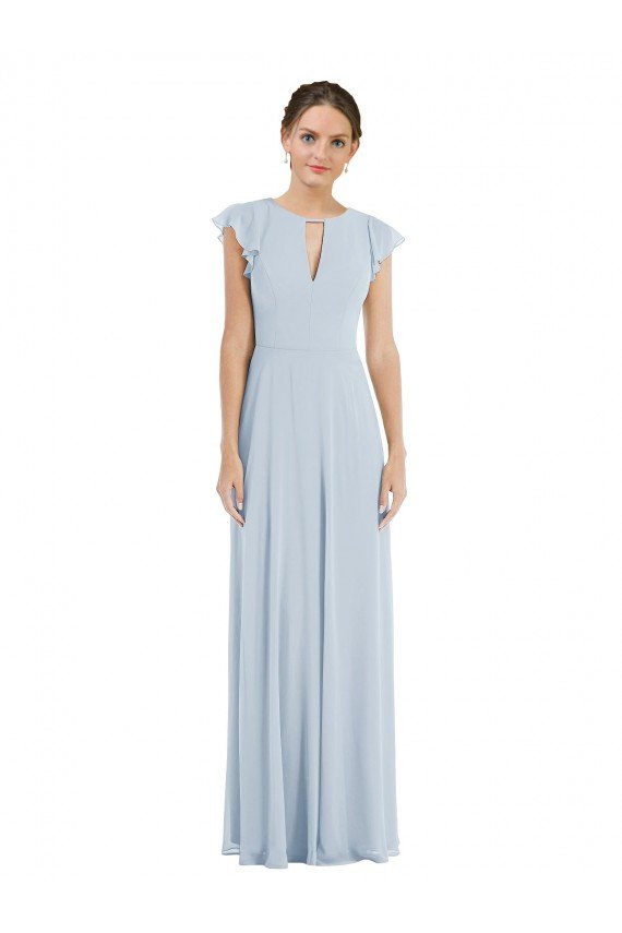 Flutter Sleeve V Keyhole Chiffon Maxi Formal Dress