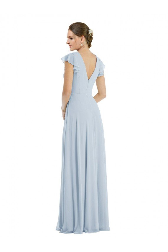 Flutter Sleeve V Keyhole Chiffon Maxi Formal Dress