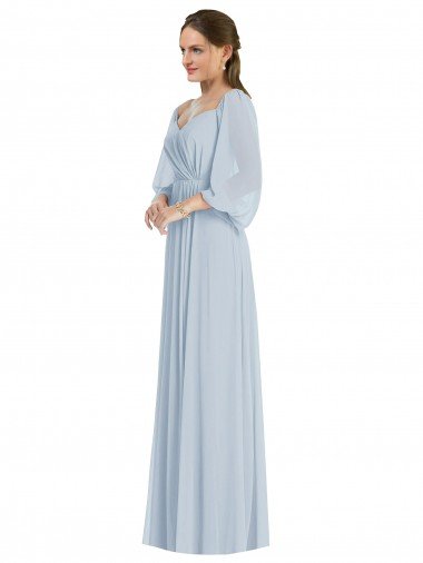 Off the Shoulder Puff Sleeve Maxi Formal Dress with Front Slit Canada