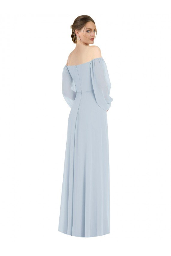 Off the Shoulder Puff Sleeve Maxi Formal Dress with Front Slit