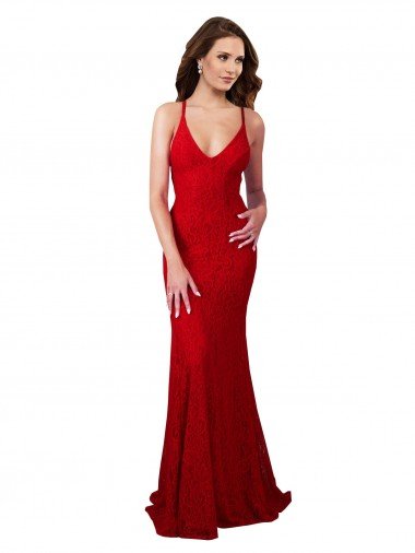 Low Back V-Neckline Floor Length Lace Formal Dress Canada