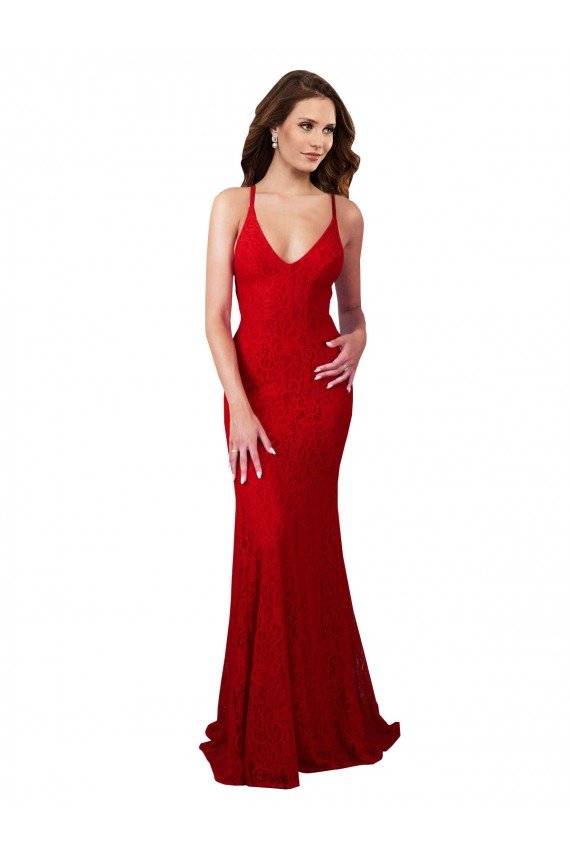 Low Back V-Neckline Floor Length Lace Formal Dress