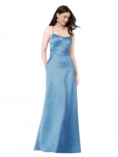 Crossing Strap Back Pleated Bodice Long Satin Formal Dress Canada