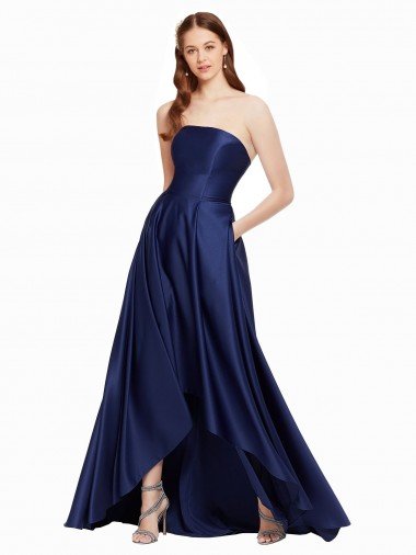 High Low Strapless Satin Formal Dress with Pockets Canada