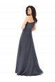 Rouched One Shoulder Floor Length Satin Formal Dress with Bow