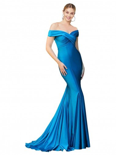 Off the Shoulder Long Chapel Train Satin Formal Dress Canada