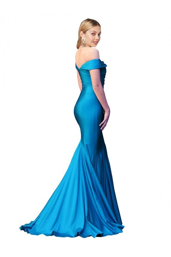Off the Shoulder Long Chapel Train Satin Formal Dress