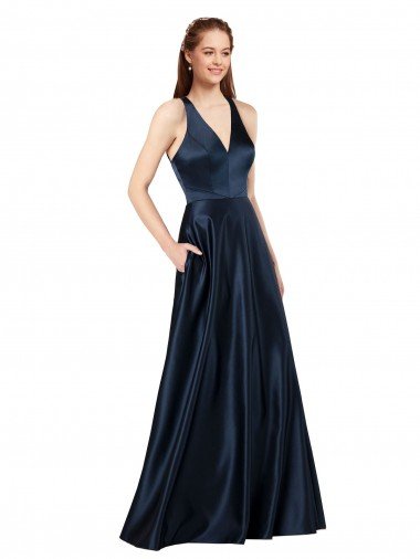 Long Satin Formal Dress with Halter Neckline Canada