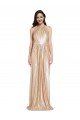 Floor Length Halter Neck Sparkling Sequin Formal Dress with Pleats