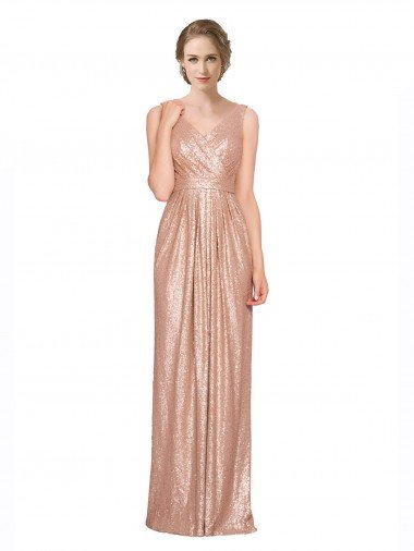 Draped V-Neck Striking Sheath Floor Length Sequin Formal Dress Canada