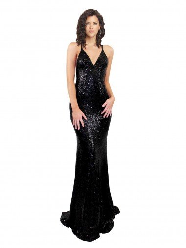 Sleek Fishtail Shaped Open Back Sequin Formal Dress Canada