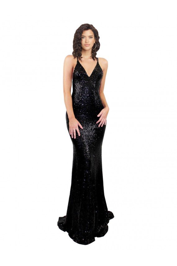 Sleek Fishtail Shaped Open Back Sequin Formal Dress
