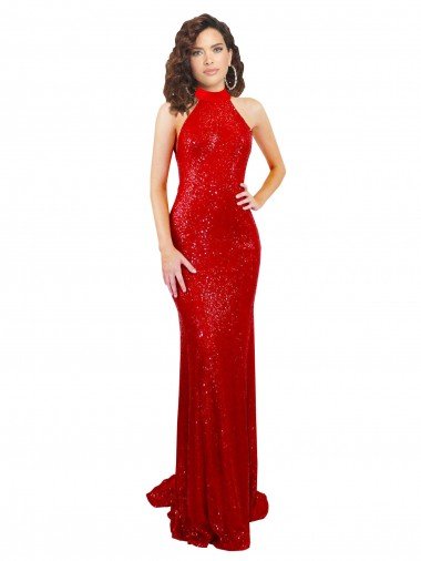 Halter High Neck Mermaid Open Back Sequin Formal Dress Canada