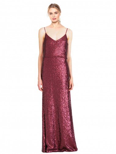 High Neck Halter Long Slim Sequin Formal Dress with V-Neck and Blouson Bodice Canada