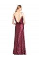 High Neck Halter Long Slim Sequin Formal Dress with V-Neck and Blouson Bodice