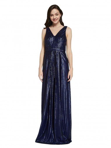 Long V-Neck Sparking Sequin Formal Dress with Low V-Back Canada