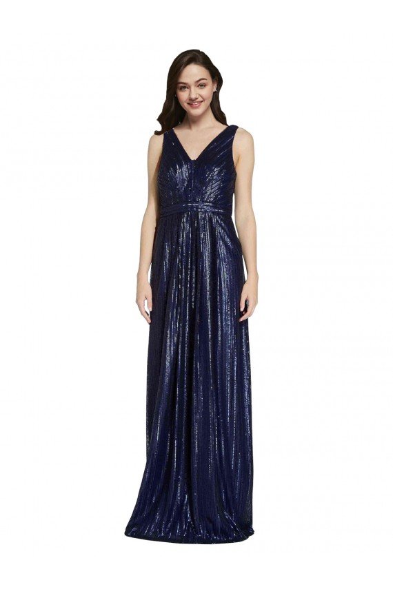 Long V-Neck Sparking Sequin Formal Dress with Low V-Back