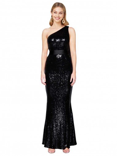 Draped One Shoulder Long Full Length Sequin Formal Dress Canada