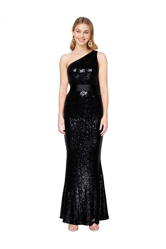 Draped One Shoulder Long Full Length Sequin Formal Dress