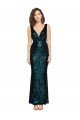 V-Neck Full Length Sequin Formal Dress with Draped Back