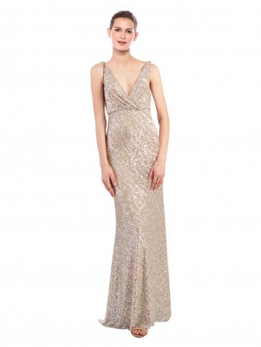 Faux Surplice V-Neck Slim Sparkling Sequin Formal Dress Canada
