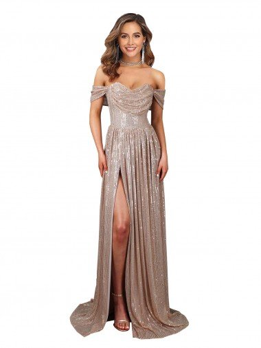 Strapless Scoop Neck Off the Shoulder Long Sequin Formal Dress with High Slit Canada