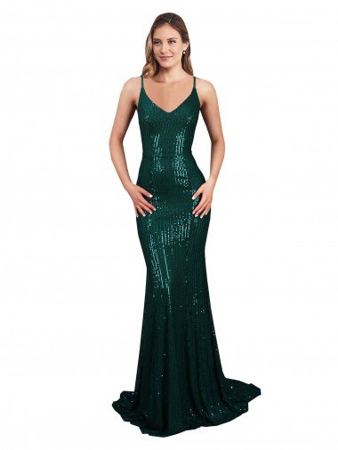 Fishtail Shaped V-Neck Open Back Long Sequin Formal Dress Canada