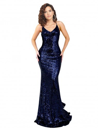 Mermaid V-Neck Low Back Long Sequin Formal Dress Canada