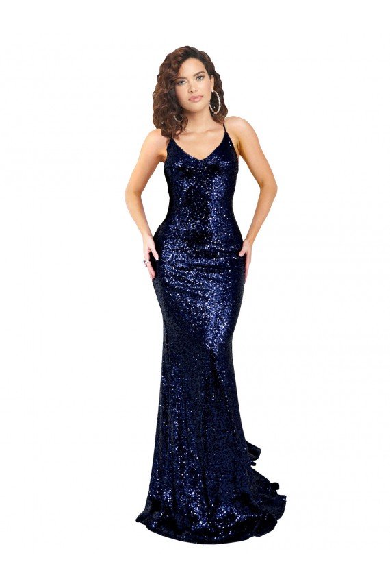 Mermaid V-Neck Low Back Long Sequin Formal Dress