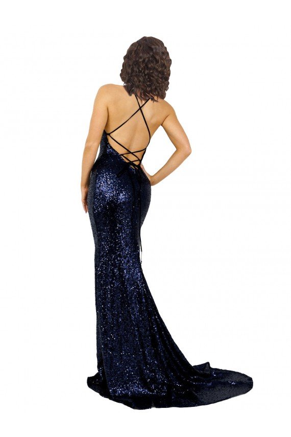 Mermaid V-Neck Low Back Long Sequin Formal Dress