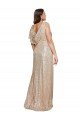 Deep V-Neck Sleeveless Sparkling Sequin Formal Dress with Draped Cowl Back