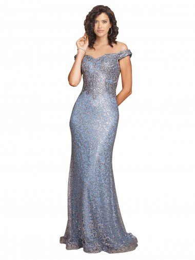 Off the Shoulder Sweetheart Neckline Sequin Formal Dress with Thigh High Slit Canada