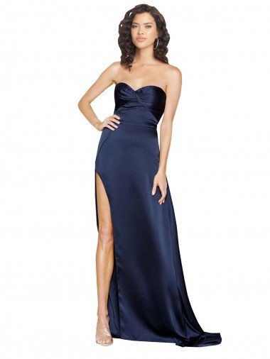 Knotted Sweetheart Silky Satin Formal Dress with High Side Split Canada