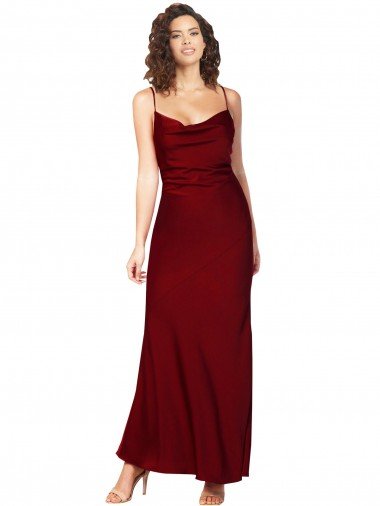 Cowl Neck Low Back Silky Satin Formal Dress with Thin Back Straps Canada
