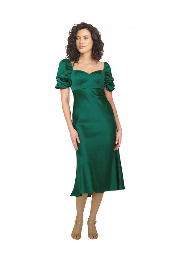 Ruched Sleeve Silky Satin Formal Dress